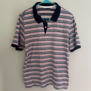 Lacoste Men's Pique Cotton Polo Shirt Crocodile Gray Blue Red Stripe Large